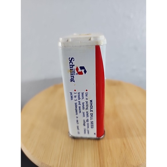 Vintage Tin  1977 Schilling Whole Dill  Seed Spice Tin 1.62 Ozs Not Empty - Picture 4 of 8